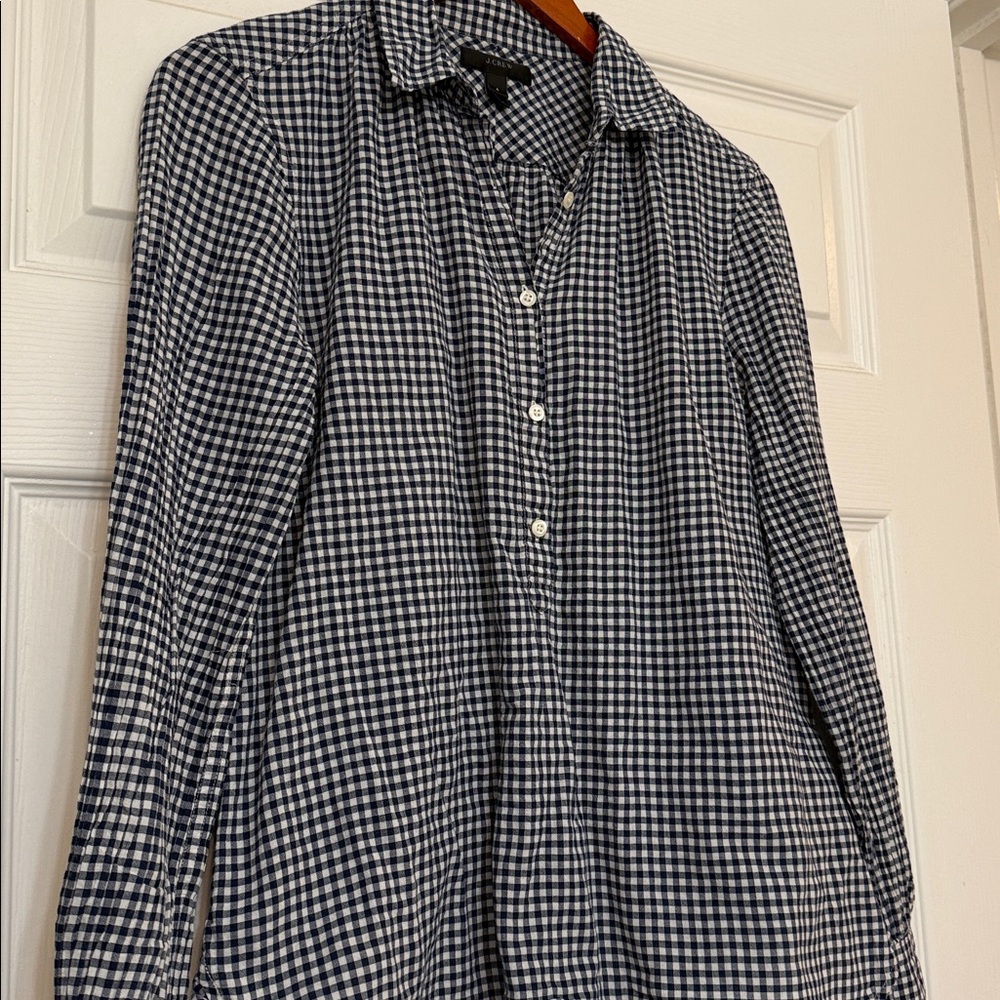 J.Crew Blue White Gingham Popover Button Shirt - Picture 8 of 8